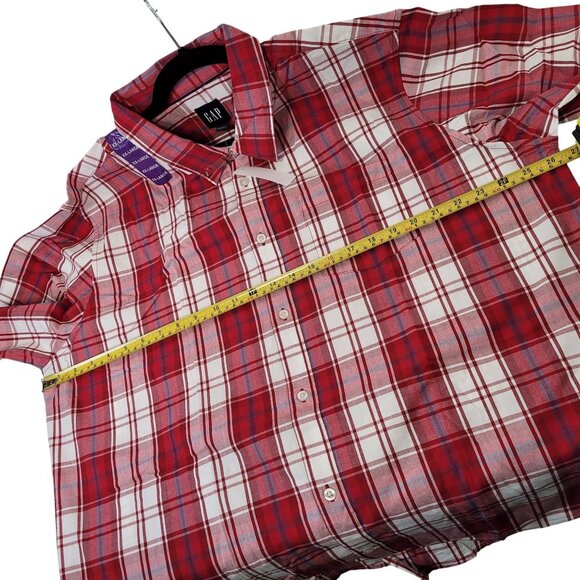 GAP Men's Red Plaid Short Sleeve Button-Up Cotton Poplin Shirt Size XX-Large - Picture 9 of 12